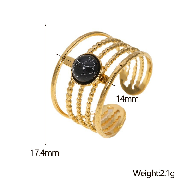 304 Stainless Steel 18K Gold Plated Roman Style Plating Inlay Geometric Beads Open Rings display picture 9
