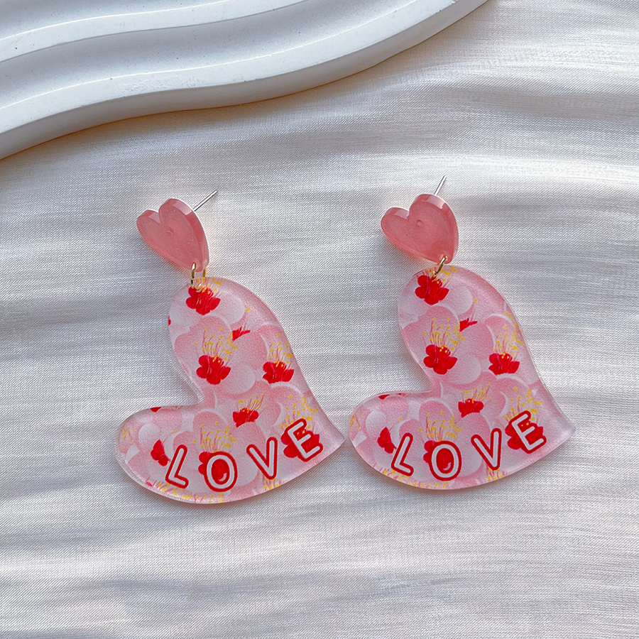 1 Pair Sweet Heart Shape Arylic Drop Earrings display picture 6