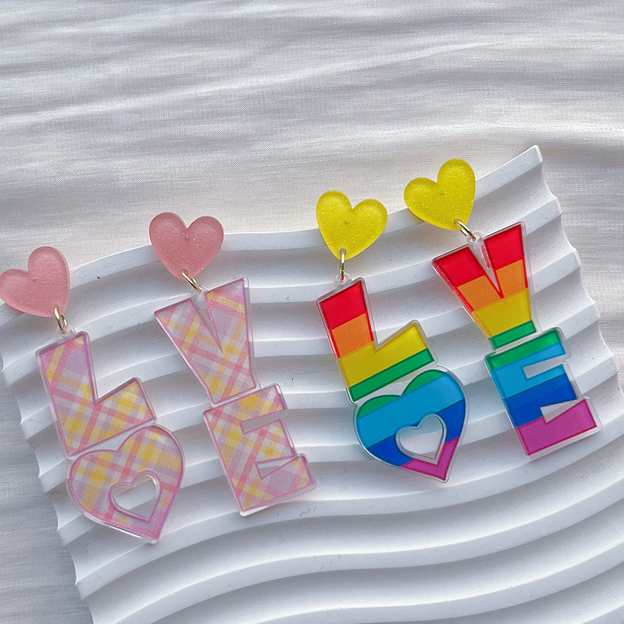 1 Pair Sweet Letter Rainbow Arylic Drop Earrings display picture 1