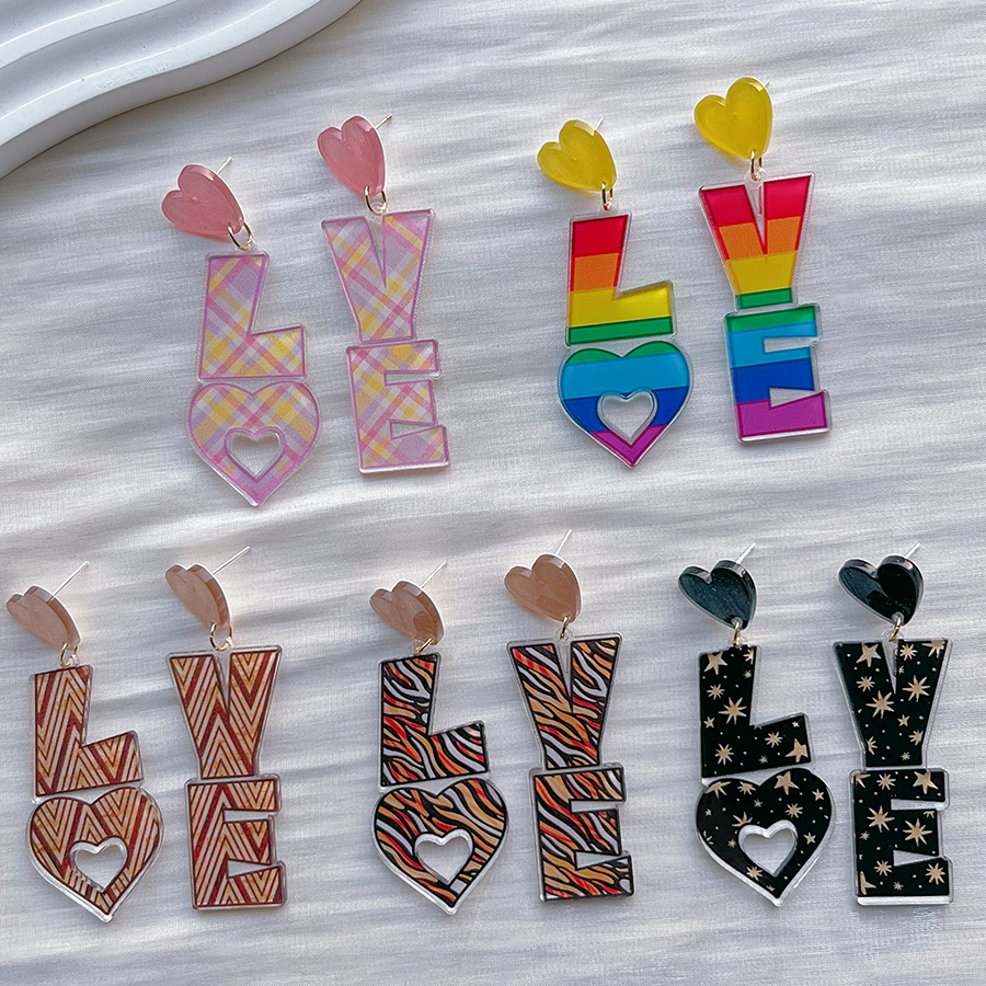 1 Pair Sweet Letter Rainbow Arylic Drop Earrings display picture 2