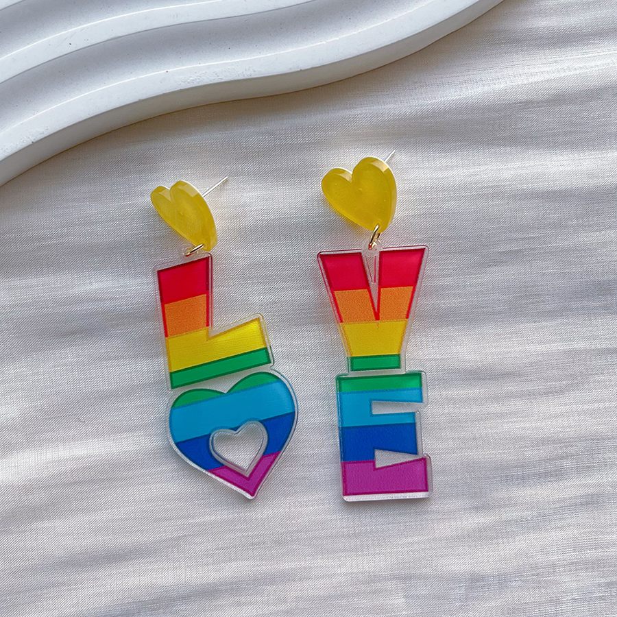 1 Pair Sweet Letter Rainbow Arylic Drop Earrings display picture 5
