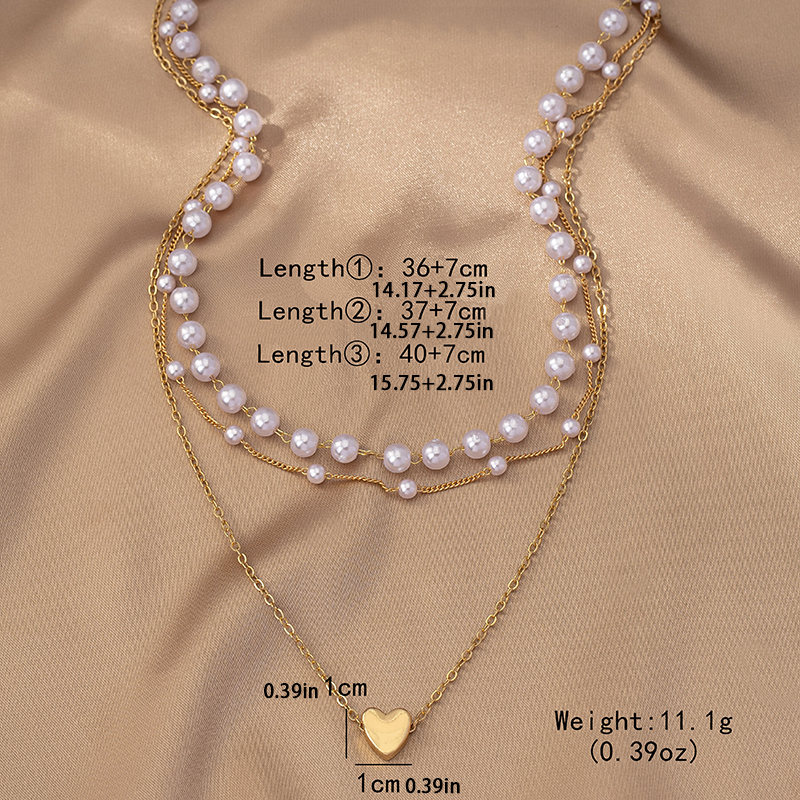 Elegant Einfacher Stil Herzform Kunststoff Zinklegierung Frau Dreilagige Halskette display picture 4