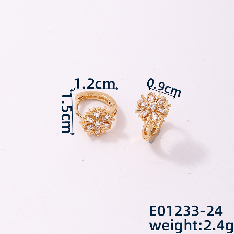 1 Piece Simple Style Flower Copper Pearl Zircon K Gold Plated Hoop Earrings display picture 3