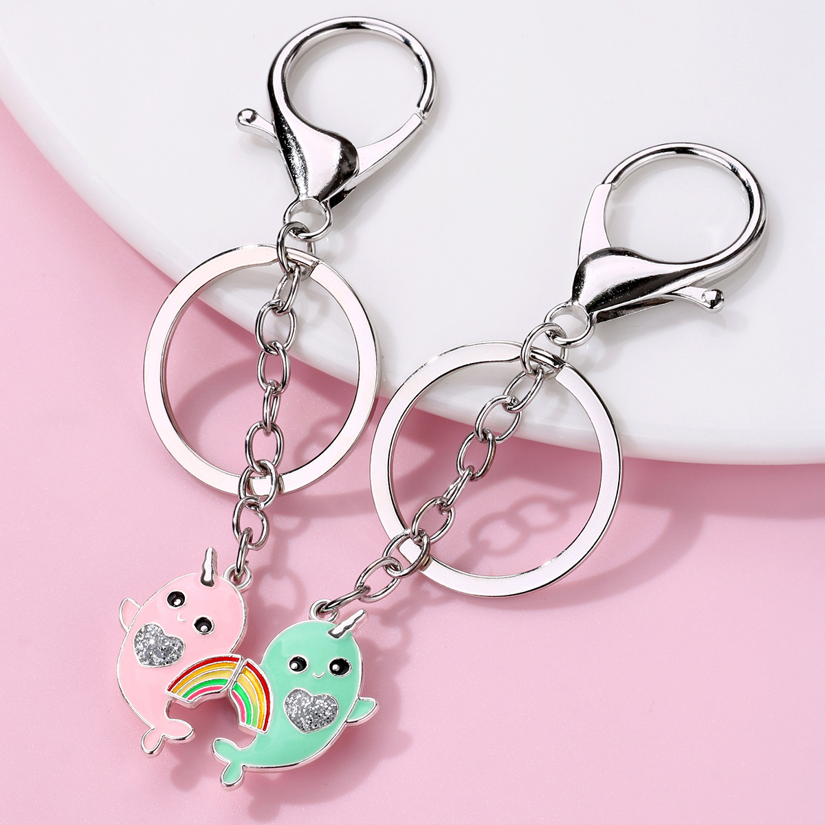 Casual Cartoon Style Cute Rainbow Whale Alloy Bag Pendant Keychain display picture 1