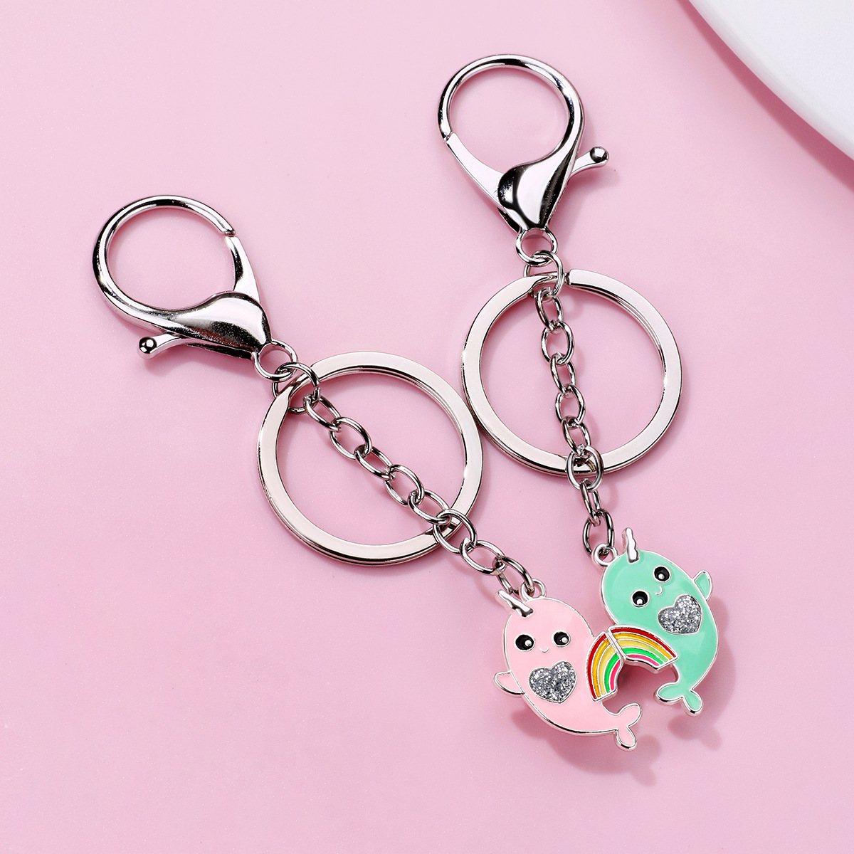 Casual Cartoon Style Cute Rainbow Whale Alloy Bag Pendant Keychain display picture 2