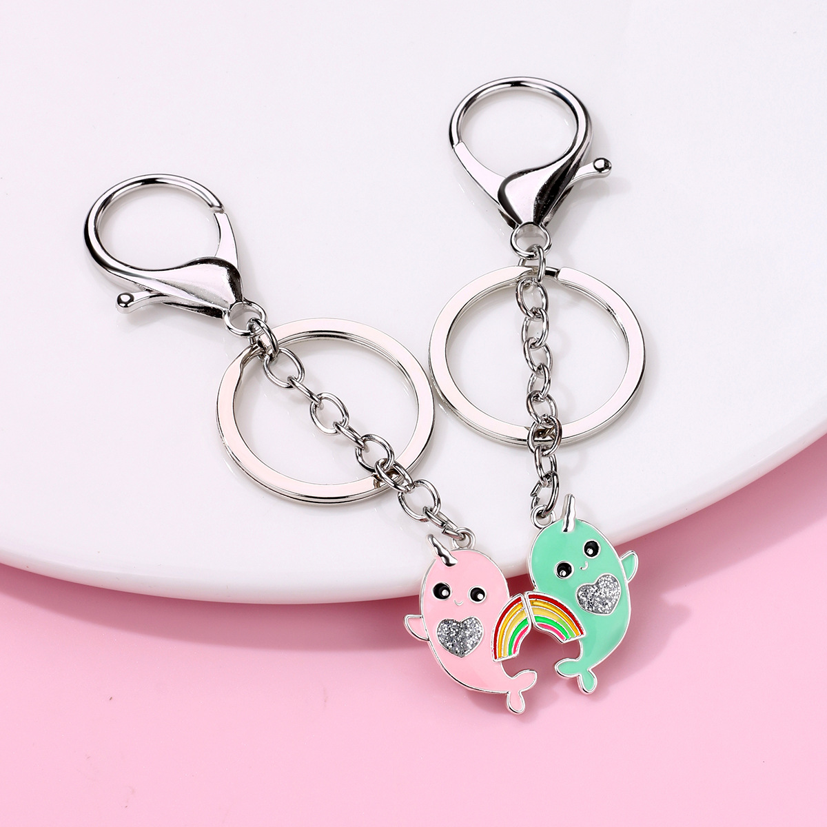 Casual Cartoon Style Cute Rainbow Whale Alloy Bag Pendant Keychain display picture 5