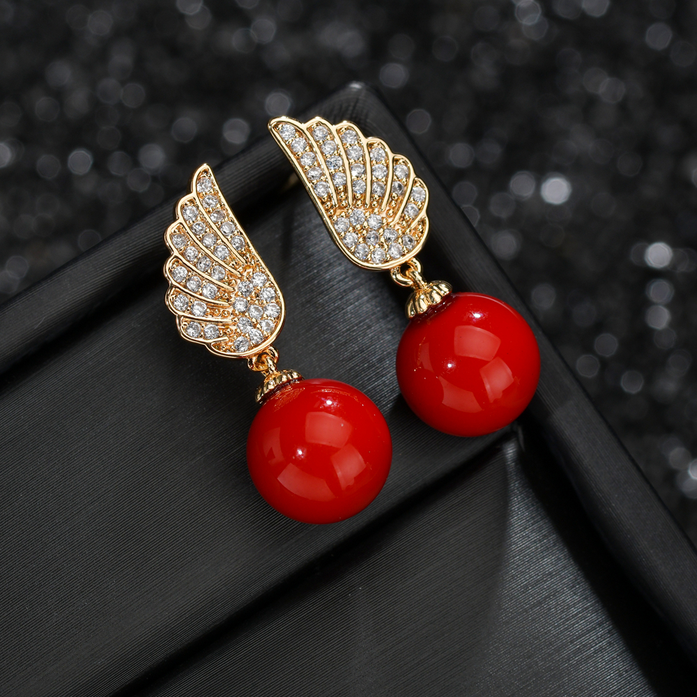 1 Pair Elegant Simple Style Wings Copper Alloy Pearl Zircon Drop Earrings display picture 5