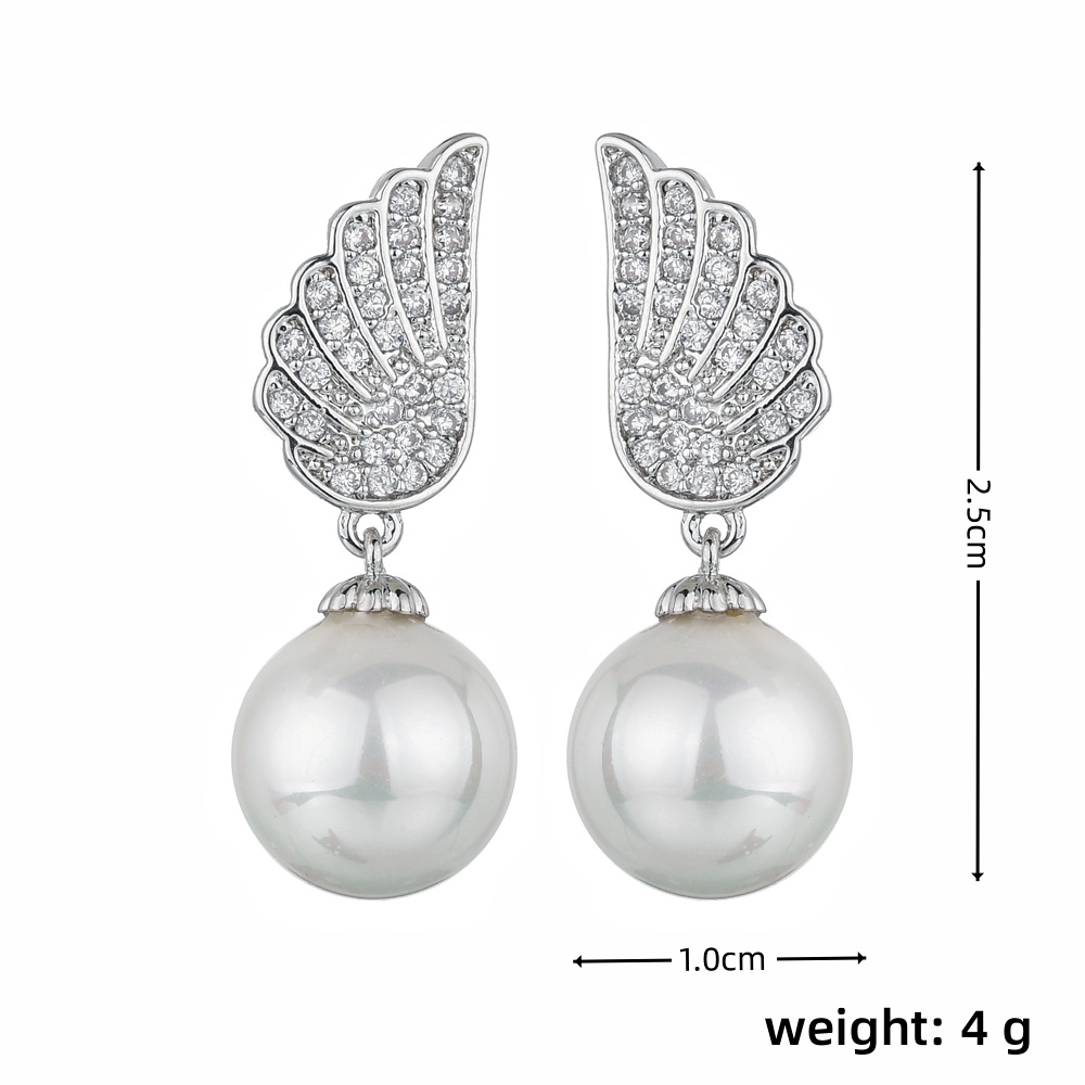 1 Pair Elegant Simple Style Wings Copper Alloy Pearl Zircon Drop Earrings display picture 1