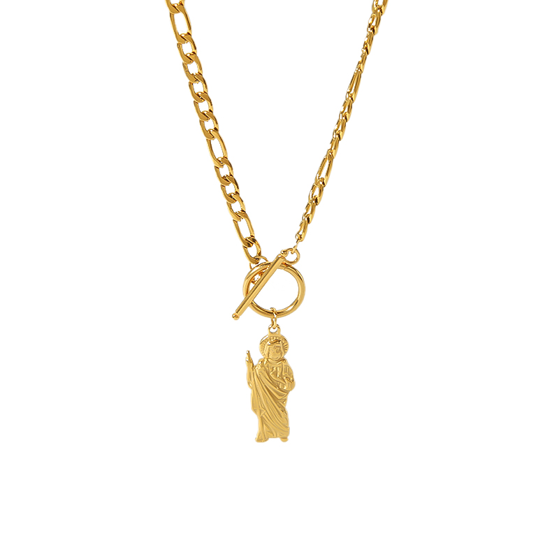 Vintage Style Buddha Stainless Steel 18k Gold Plated Pendant Necklace display picture 4