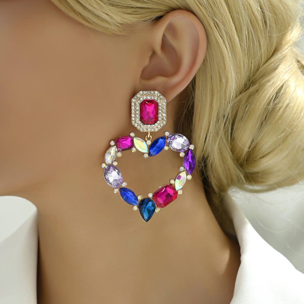 1 Pair Elegant Romantic Heart Shape Plating Inlay Alloy Glass Drop Earrings display picture 8