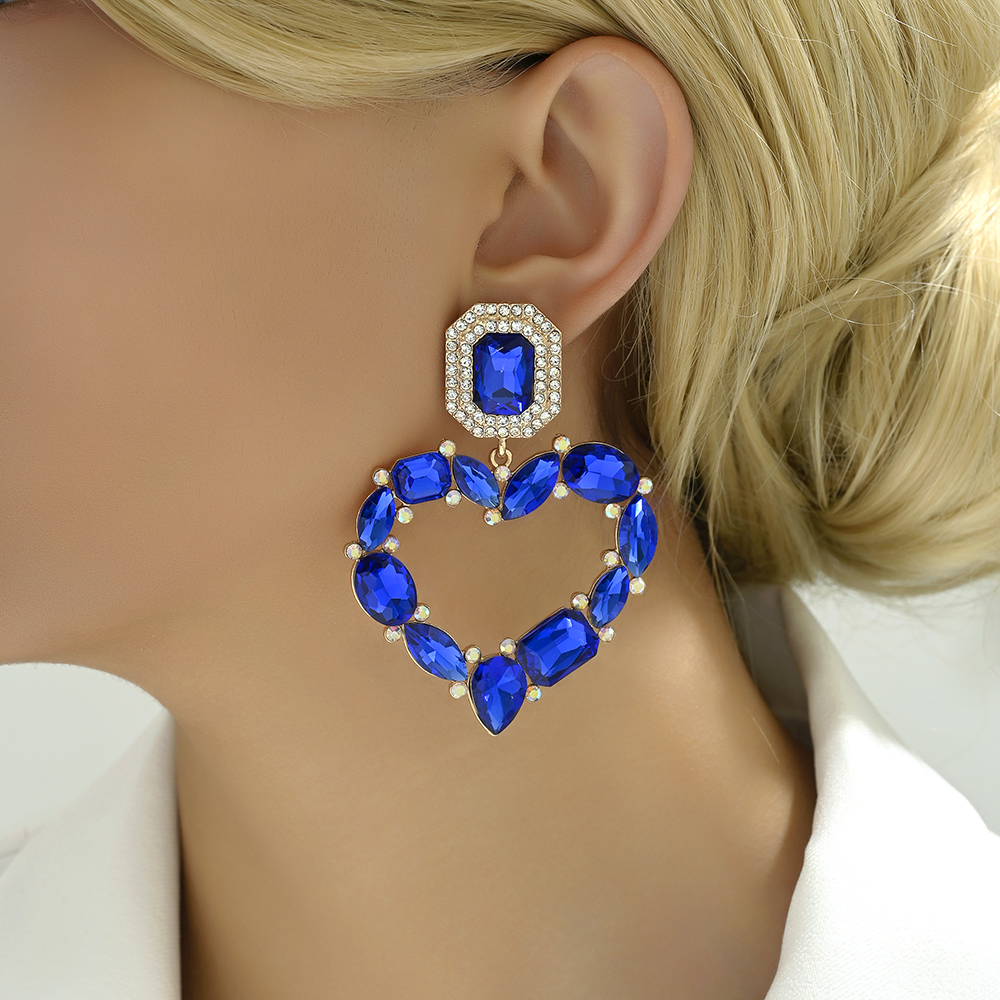 1 Pair Elegant Romantic Heart Shape Plating Inlay Alloy Glass Drop Earrings display picture 5