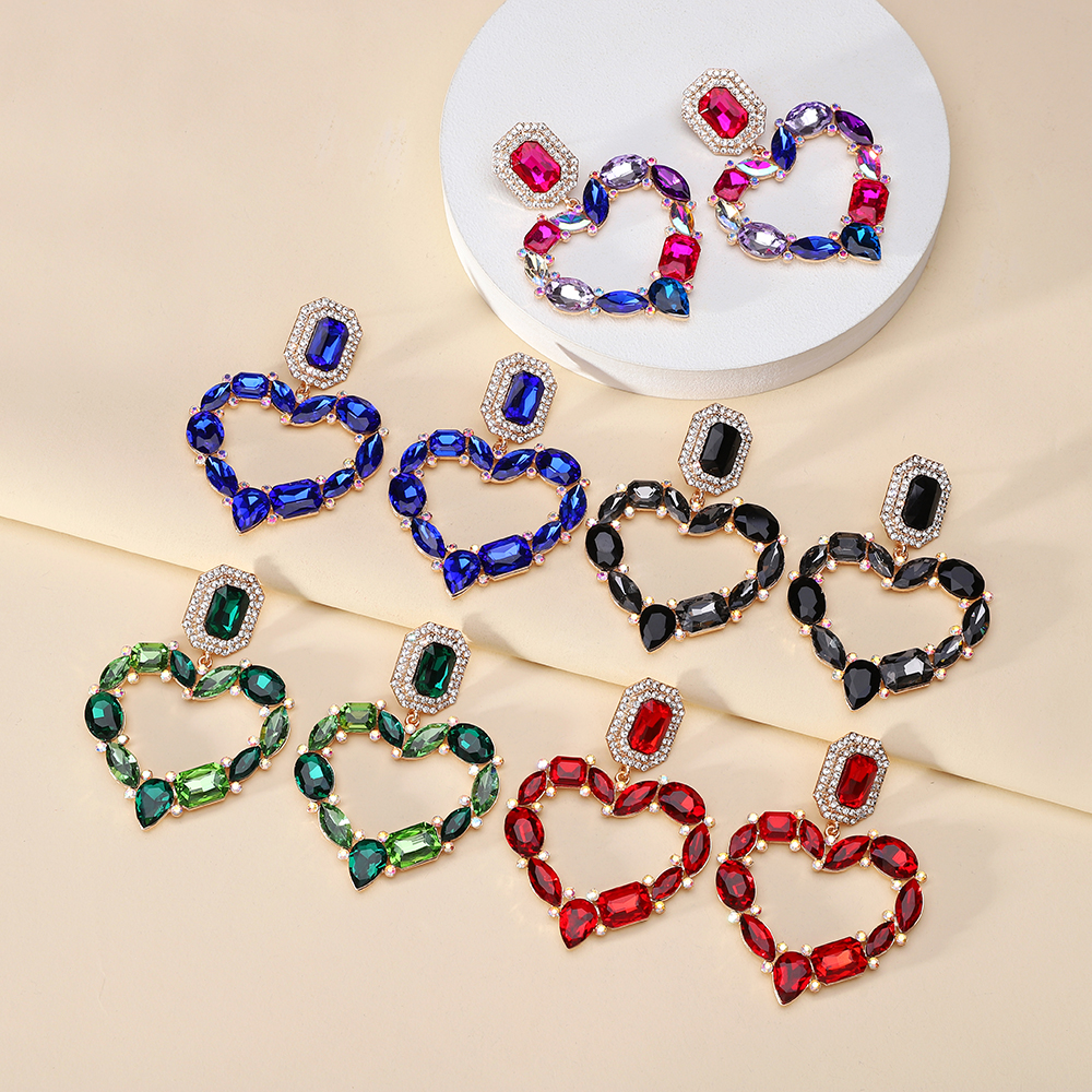 1 Pair Elegant Romantic Heart Shape Plating Inlay Alloy Glass Drop Earrings display picture 4