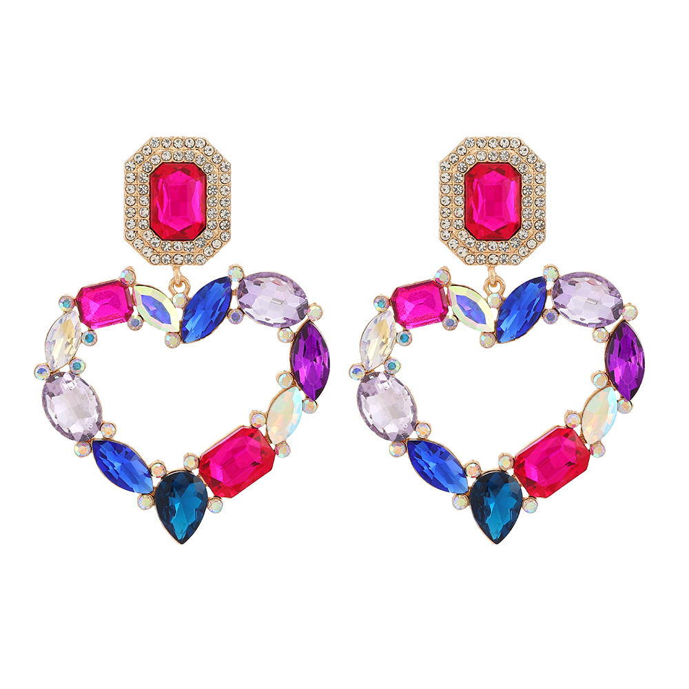 1 Pair Elegant Romantic Heart Shape Plating Inlay Alloy Glass Drop Earrings display picture 2