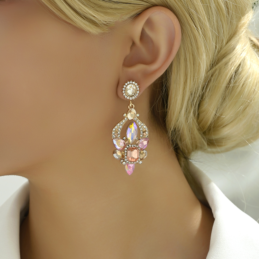 1 Pair Elegant Shiny Geometric Plating Alloy Glass Drop Earrings display picture 6