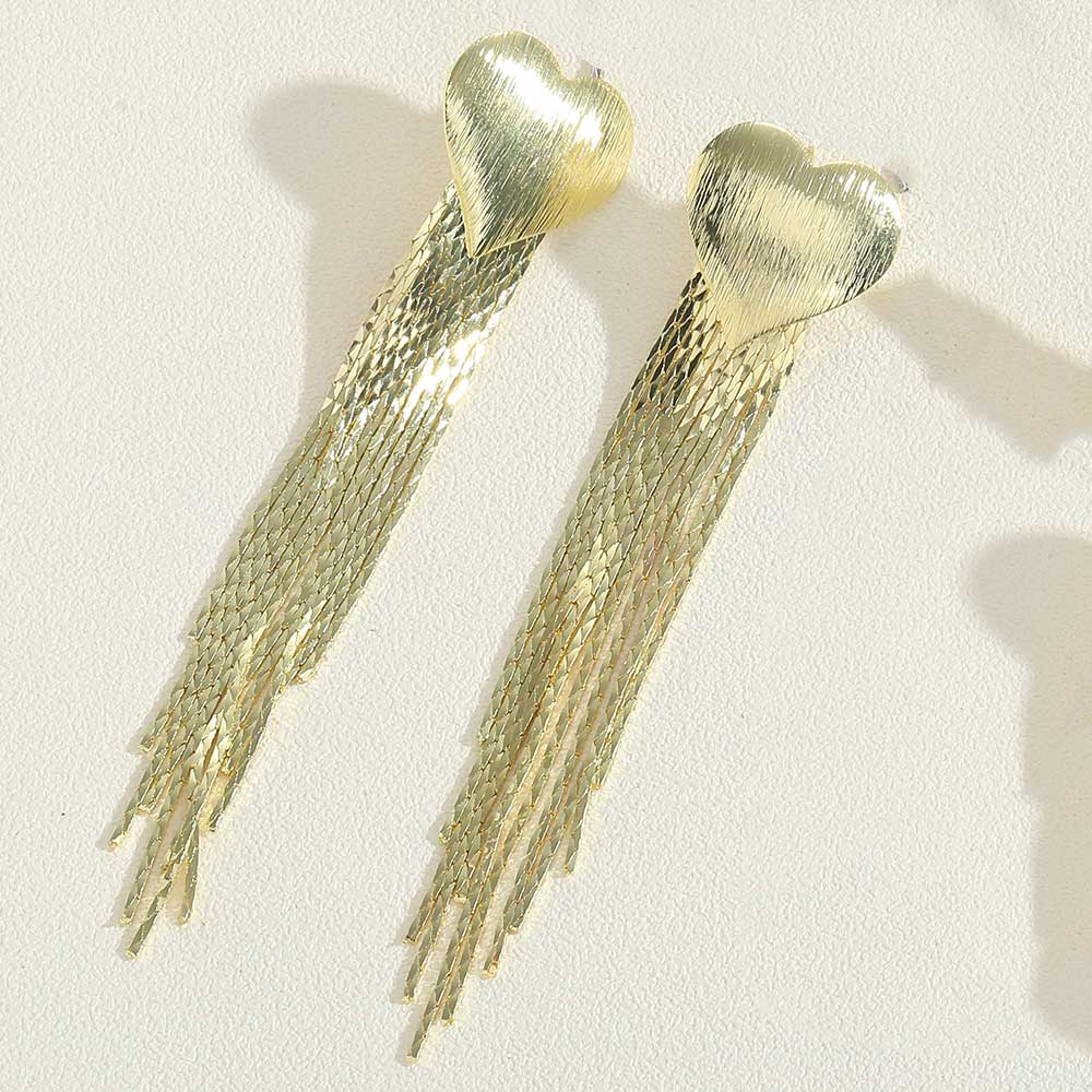 1 Pair Elegant Glam Tassel Heart Shape Rhombus Plating Copper 14k Gold Plated Drop Earrings display picture 6
