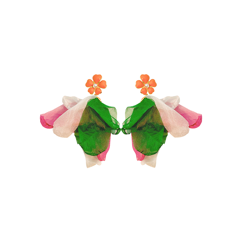 1 Paire Décontractée Fait Main Fleur Placage Alliage Chiffon Perles Artificielles Boucles D'oreilles display picture 1