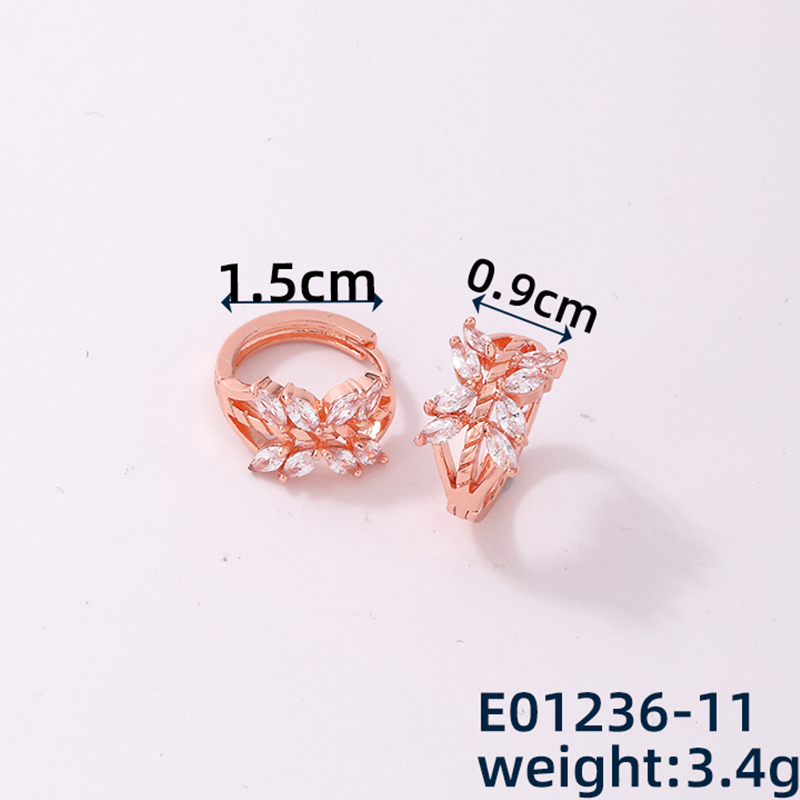 1 Piece Casual Simple Style Leaves Copper Zircon K Gold Plated Rhodium Plated Huggie Earrings display picture 3
