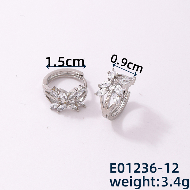 1 Piece Casual Simple Style Leaves Copper Zircon K Gold Plated Rhodium Plated Huggie Earrings display picture 2
