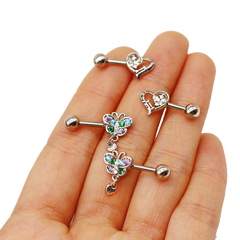 1 Piece Ear Cartilage Rings & Studs Fashion Heart Shape Butterfly Skull Stainless Steel Copper Plating Inlay Rhinestones White Gold Plated display picture 9
