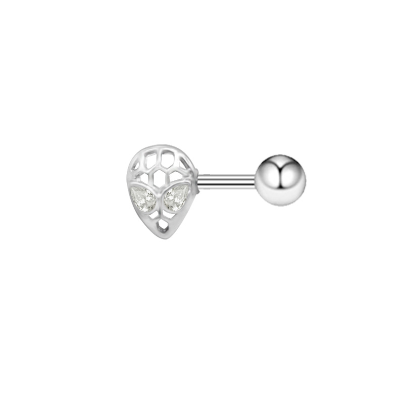 1 Pieza Piercing De La Oreja Moda Forma De Corazón Mariposa Cráneo Acero Inoxidable Cobre Enchapado Embutido Diamantes De Imitación Blanco Oro Plateado display picture 13