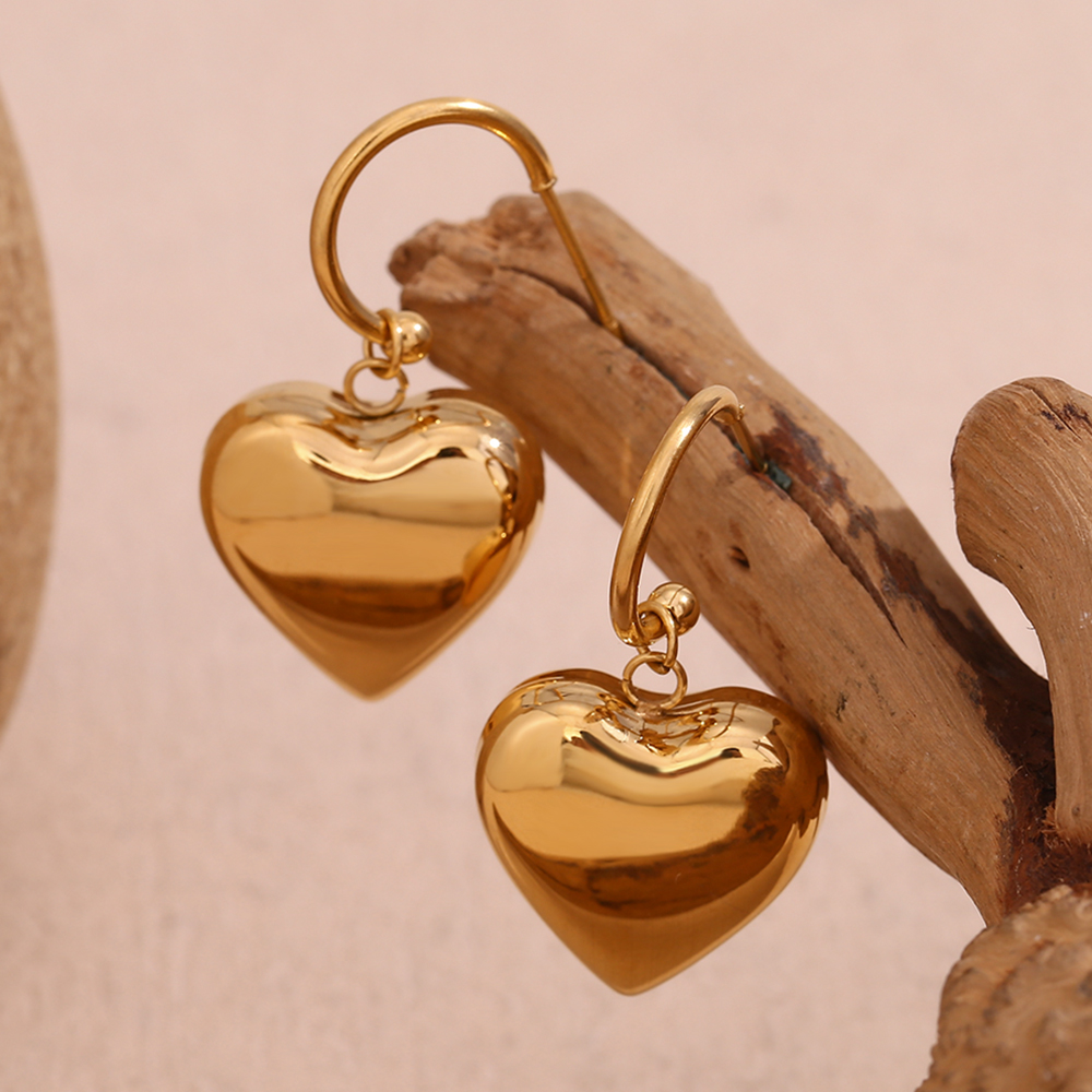 1 Pair Simple Style Heart Shape Plating Stainless Steel 18k Gold Plated Drop Earrings display picture 9