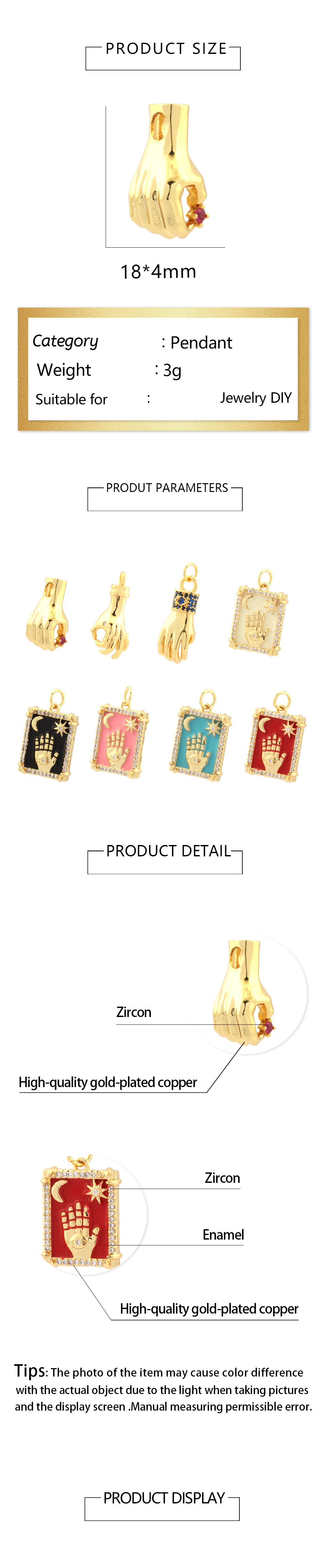 1 Piece Ig Style Hip-hop Hand Copper Enamel Inlay Pendant Jewelry Accessories display picture 1
