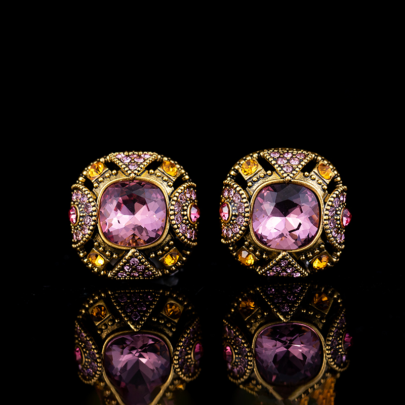 1 Pair Retro French Style Shiny Square Plating Inlay Copper Zircon Ear Studs display picture 2