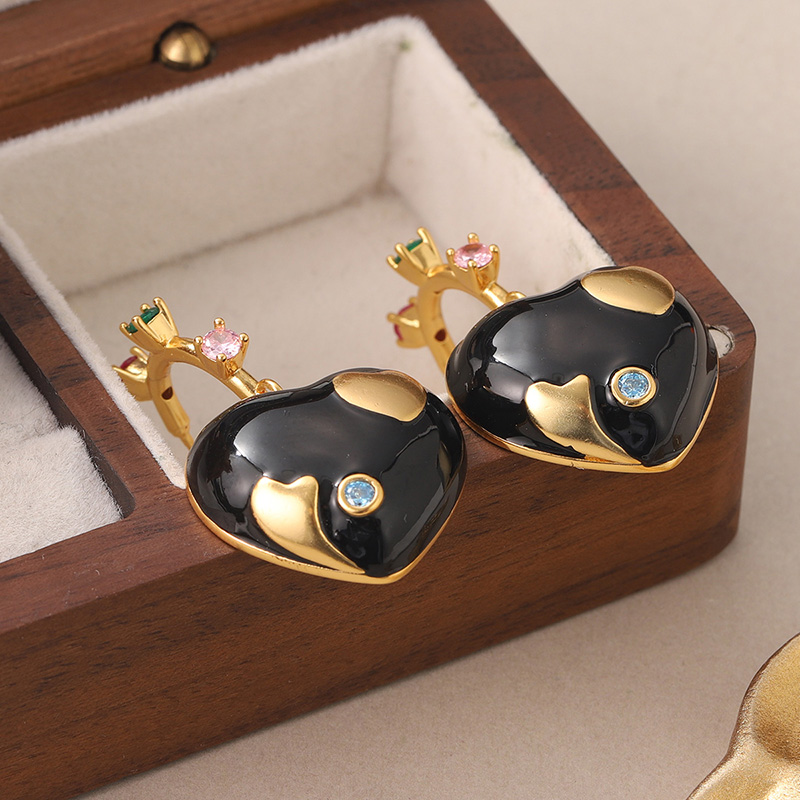 1 Pair Vintage Style Heart Shape Inlay Copper Zircon Drop Earrings display picture 6