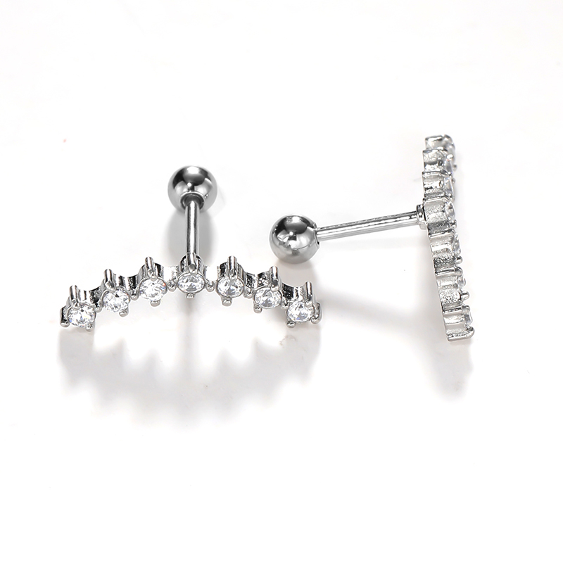 1 Pair Simple Style Moon Plating Inlay Carving Stainless Steel Zircon Ear Studs display picture 2