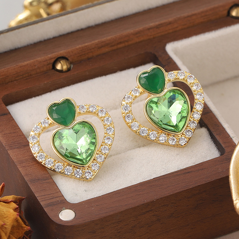 1 Pair Cute Sweet Heart Shape Plating Inlay Copper Glass Zircon 18k Gold Plated Ear Studs display picture 8