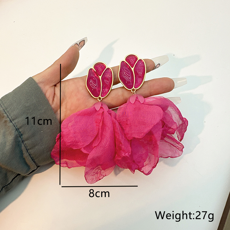 1 Pair Sweet Flower Alloy Cloth Resin Drop Earrings display picture 11