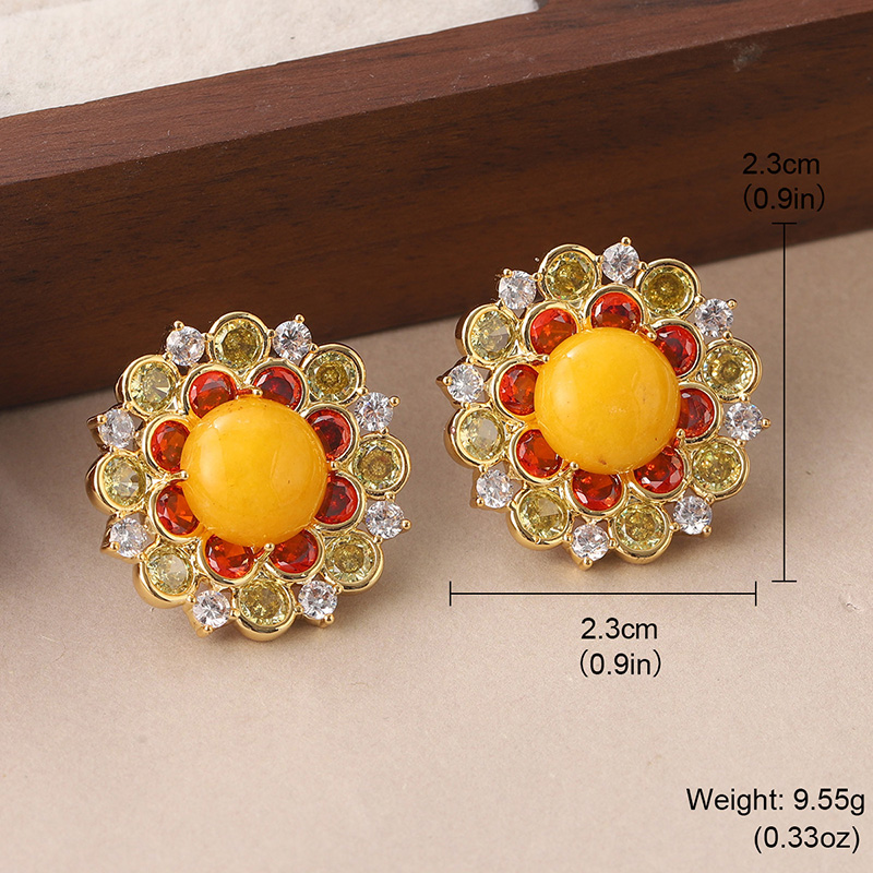 1 Pair Simple Style Sun Flower Inlay Copper Natural Stone Zircon Ear Studs display picture 4