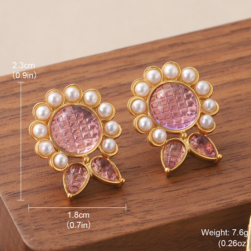 1 Pair Elegant Sweet Flower Plating Inlay Copper Artificial Pearls Glass Stone 18k Gold Plated Ear Studs display picture 5