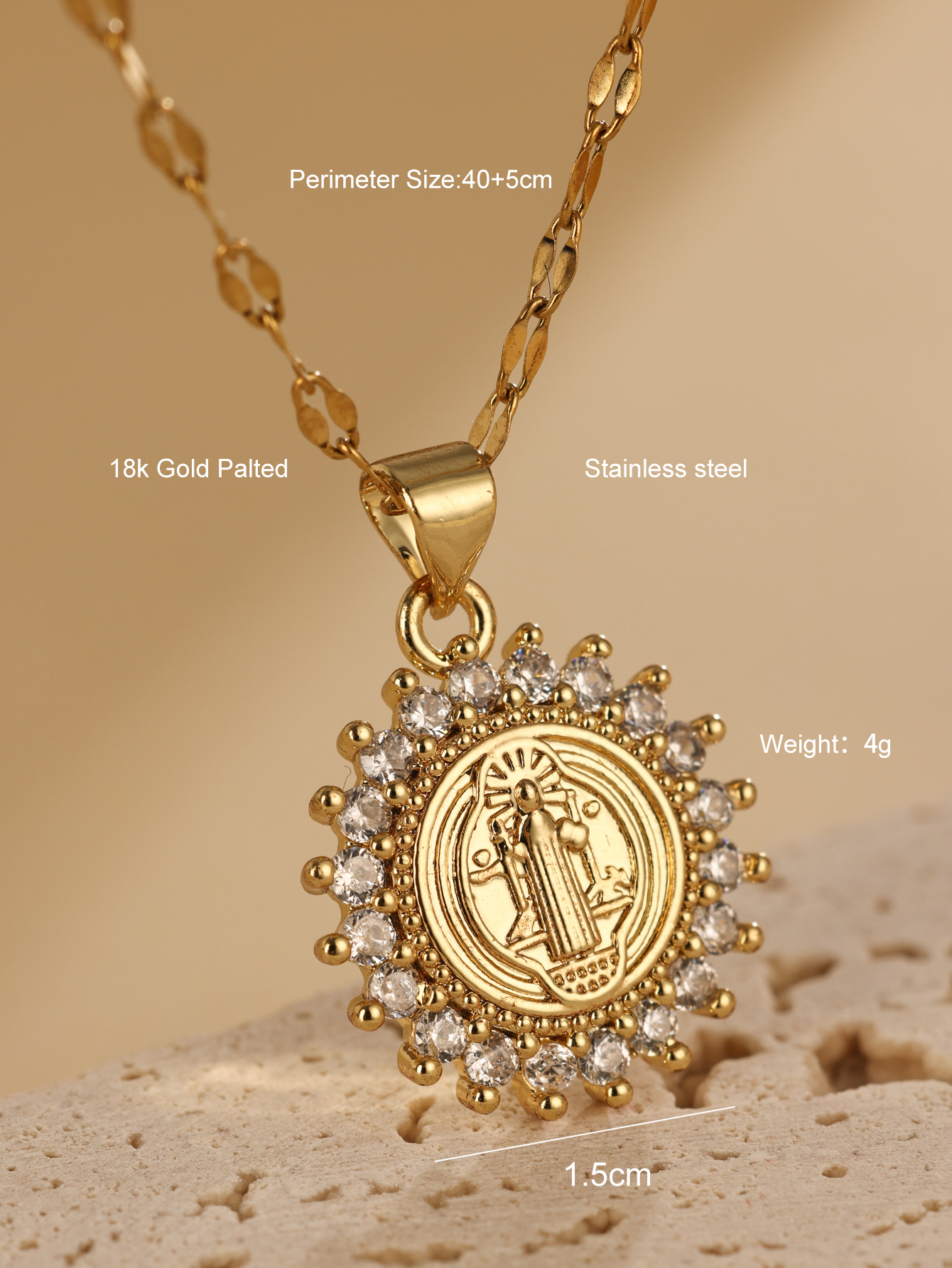 Elegant Simple Style Sun Stainless Steel 18k Gold Plated Pendant Necklace display picture 3