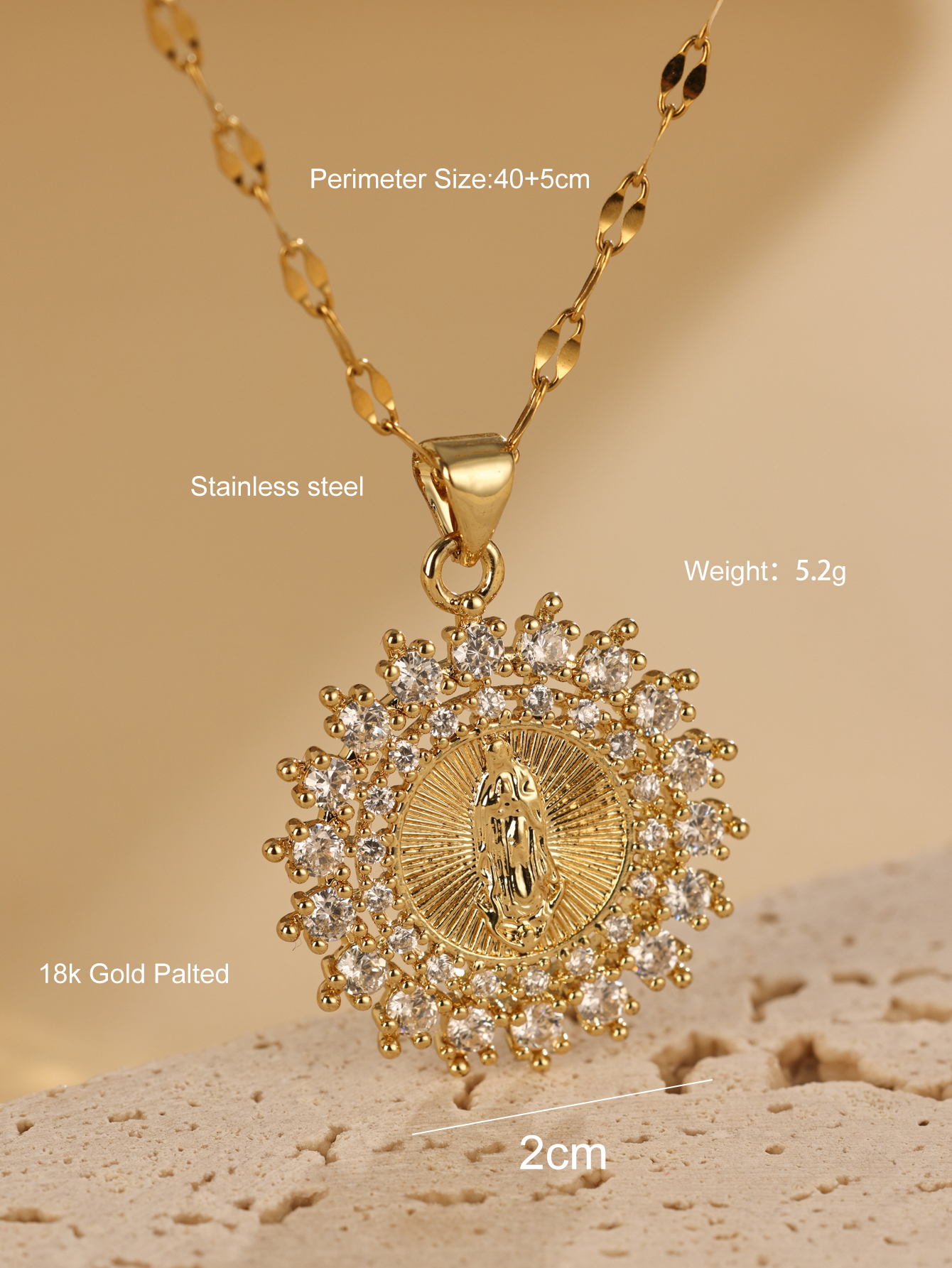 Elegant Simple Style Round Stainless Steel Zircon 18k Gold Plated Pendant Necklace display picture 3