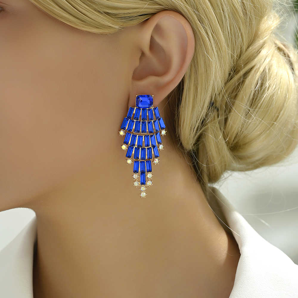 1 Pair Elegant Shiny Geometric Plating Inlay Zinc Alloy Glass Drop Earrings display picture 9