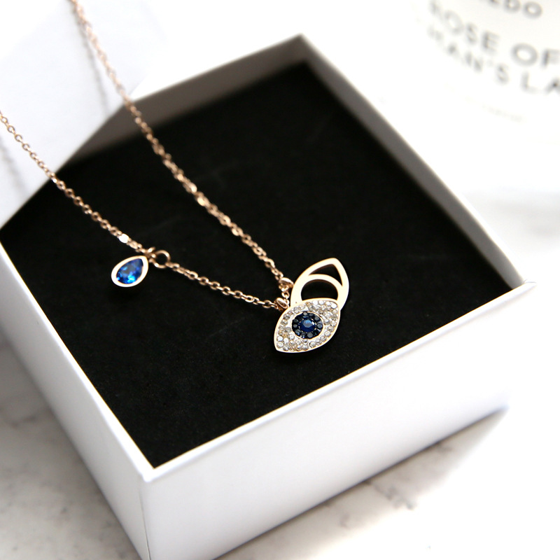 304 Stainless Steel 18K Gold Plated Simple Style Plating Inlay Devil's Eye Water Droplets Rhinestones Pendant Necklace display picture 1