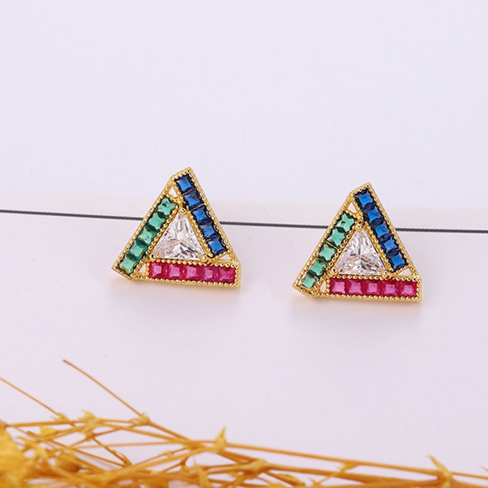 1 Pair Simple Style Triangle Plating Inlay Copper Artificial Gemstones Zircon 18k Gold Plated Ear Studs display picture 6