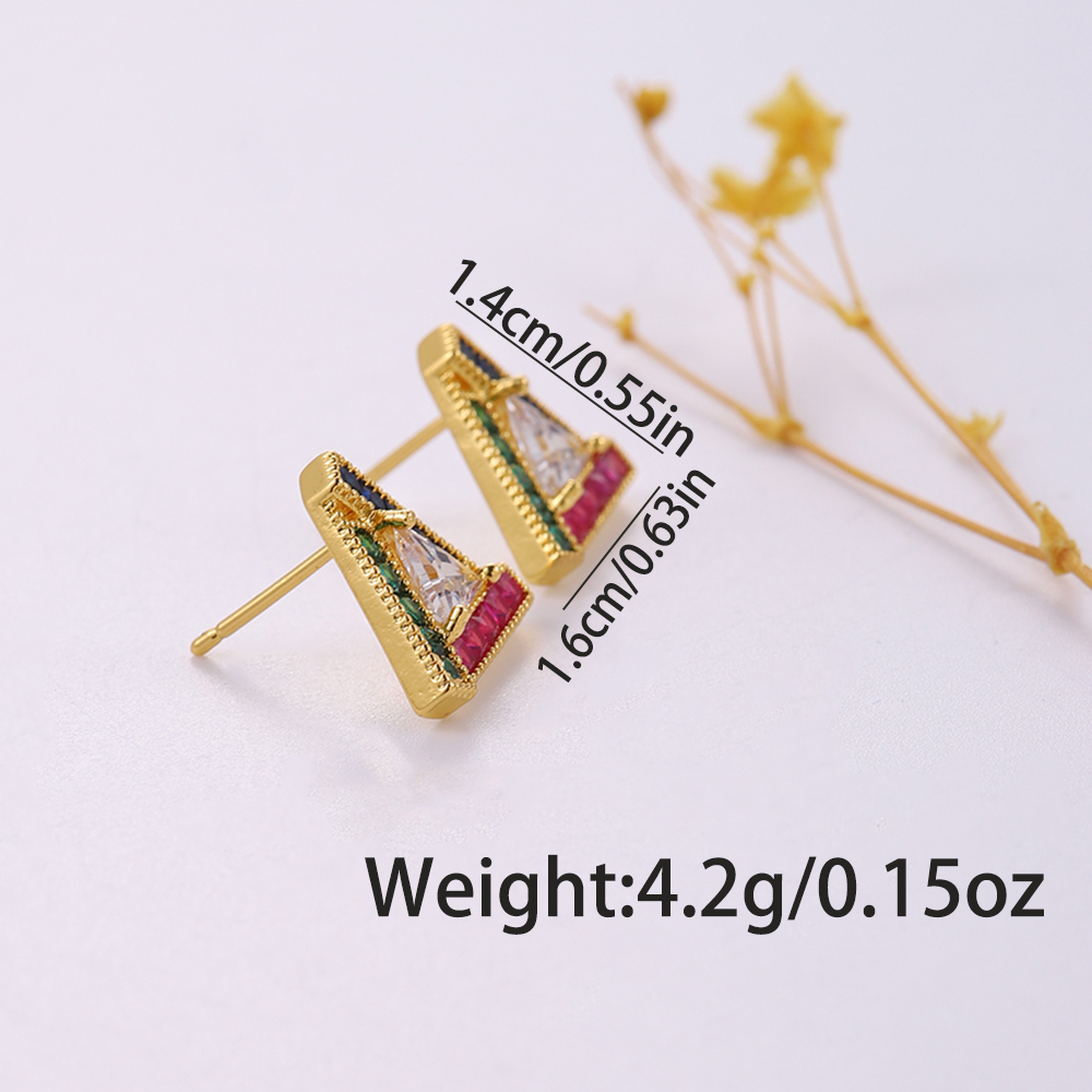 1 Pair Simple Style Triangle Plating Inlay Copper Artificial Gemstones Zircon 18k Gold Plated Ear Studs display picture 3