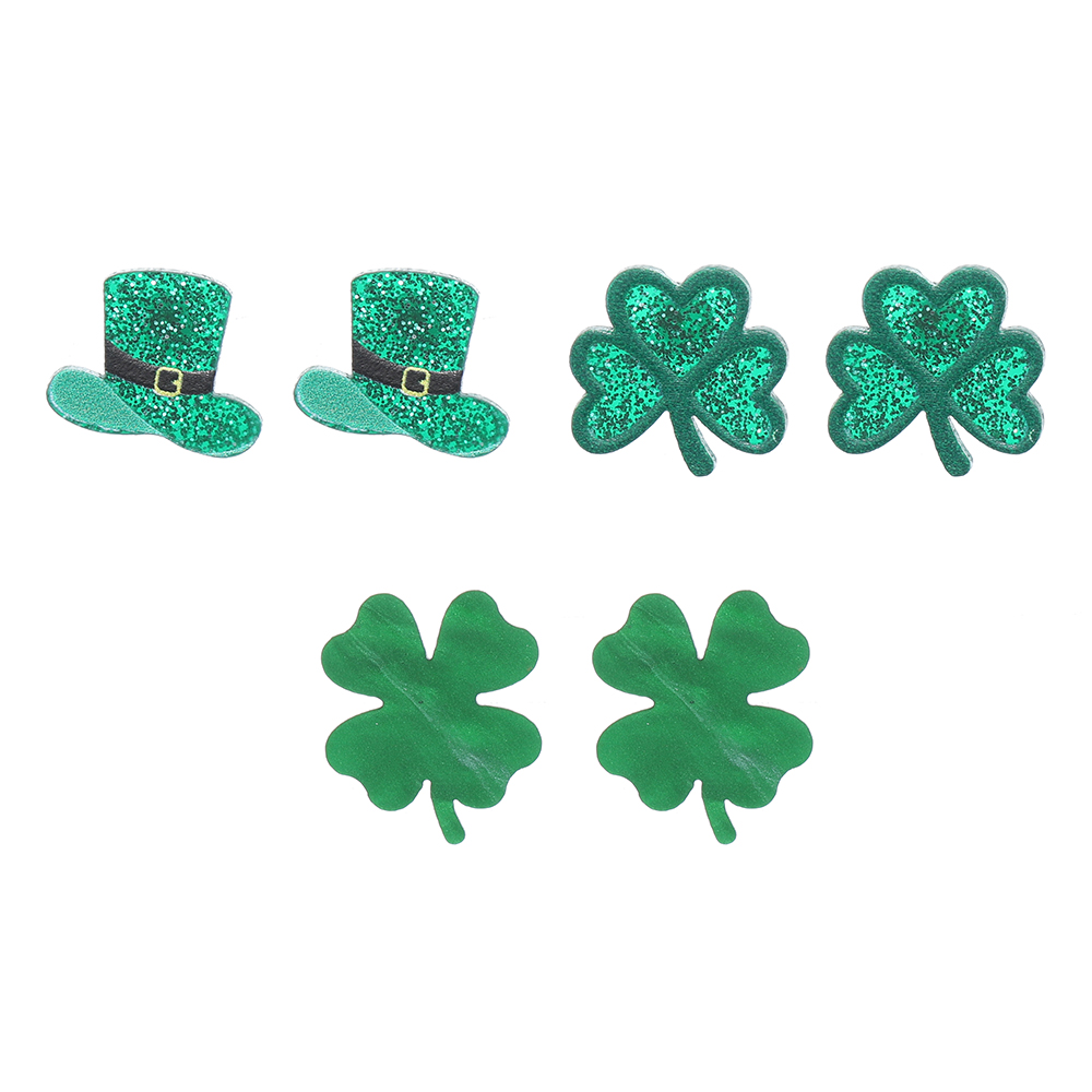 1 Set Ig Style Shamrock Four Leaf Clover Hat Painted Arylic Ear Studs display picture 1