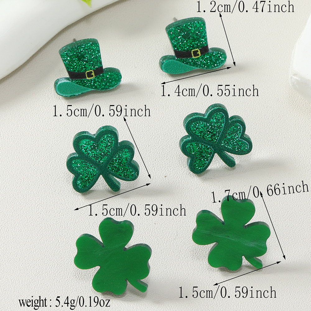 1 Set Ig Style Shamrock Four Leaf Clover Hat Painted Arylic Ear Studs display picture 5