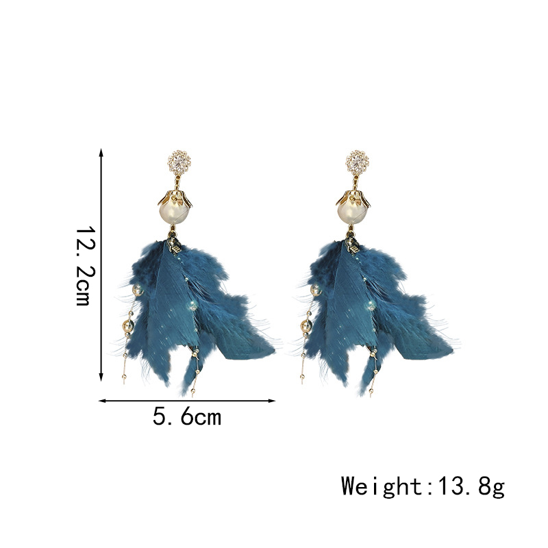 1 Pair Fairy Style Elegant Luxurious Geometric Tassel Plating Inlay Alloy Feather Artificial Rhinestones Artificial Pearls Drop Earrings display picture 4