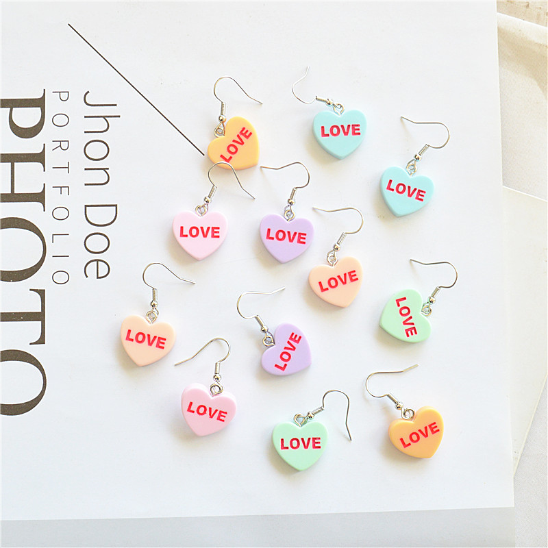 1 Pair Cute Letter Heart Shape Resin Metal Drop Earrings display picture 3