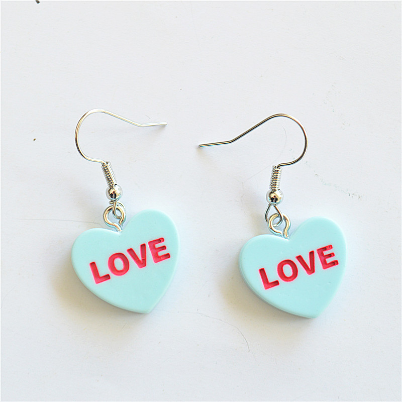 1 Pair Cute Letter Heart Shape Resin Metal Drop Earrings display picture 11