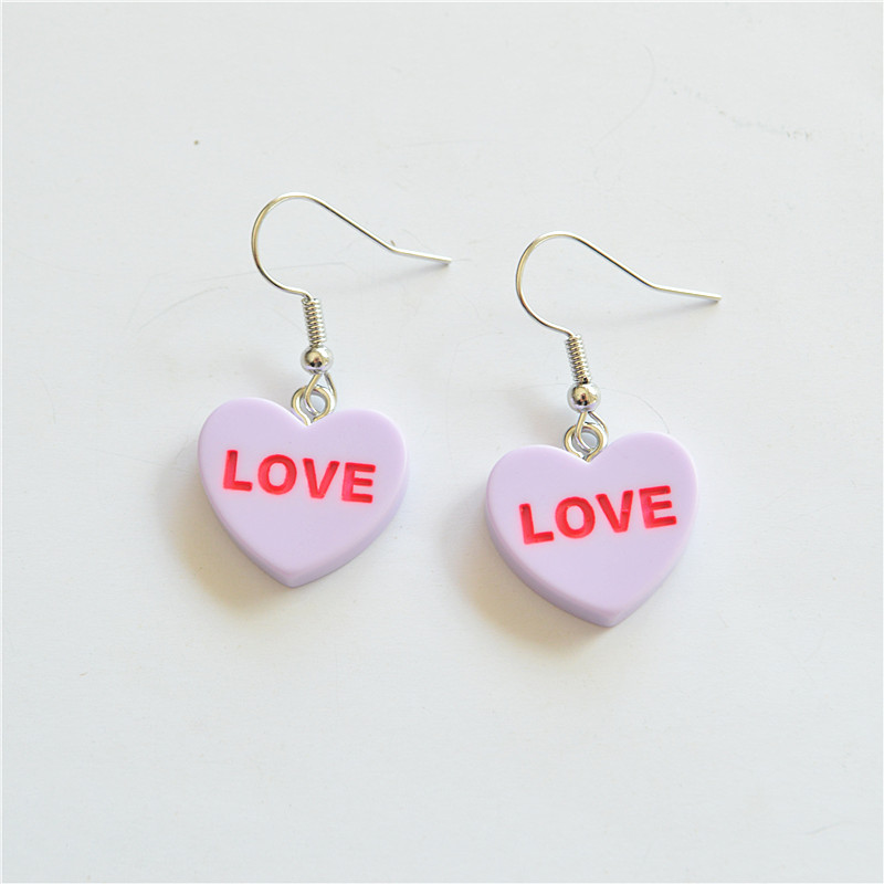 1 Pair Cute Letter Heart Shape Resin Metal Drop Earrings display picture 15