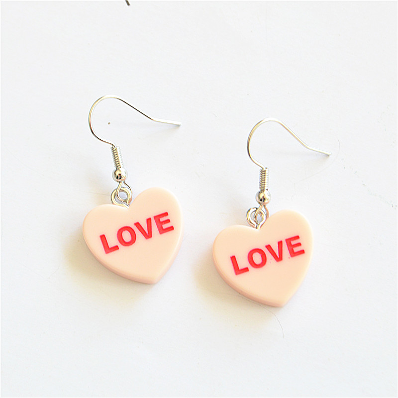 1 Pair Cute Letter Heart Shape Resin Metal Drop Earrings display picture 12