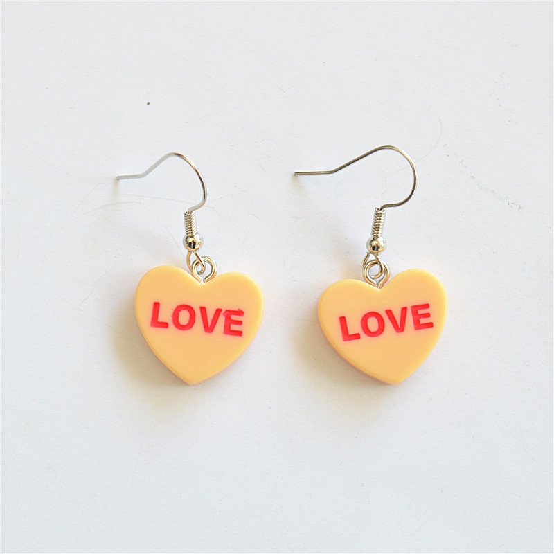 1 Pair Cute Letter Heart Shape Resin Metal Drop Earrings display picture 13