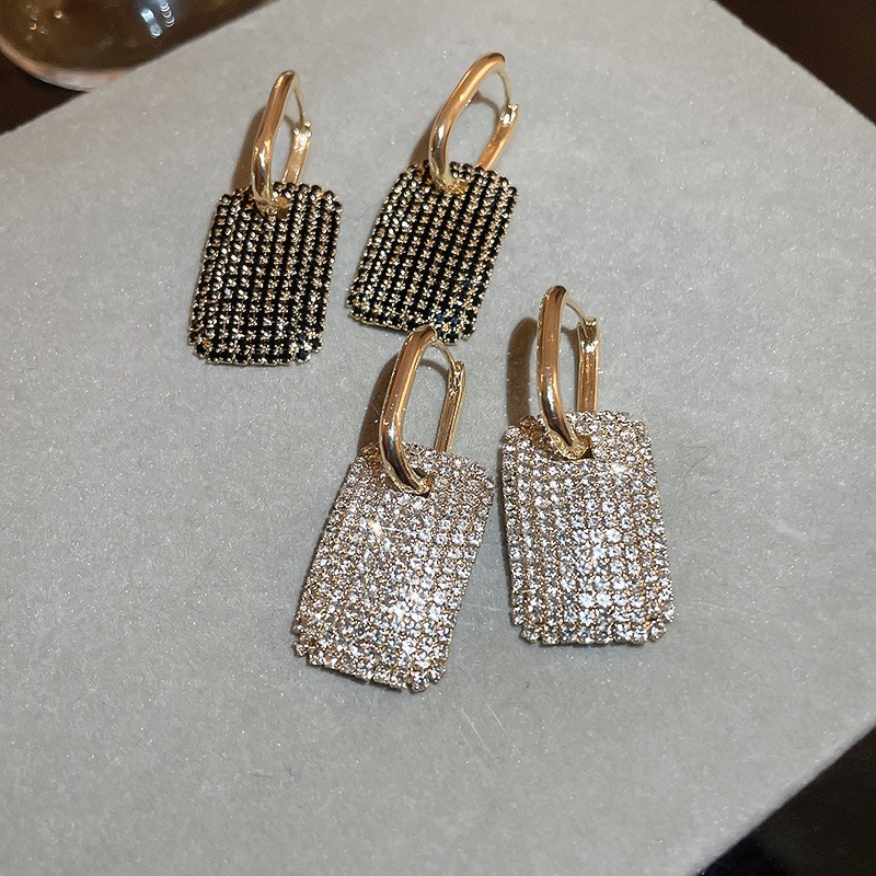 1 Pair Glam Shiny Square Plating Inlay Alloy Rhinestones Drop Earrings display picture 4