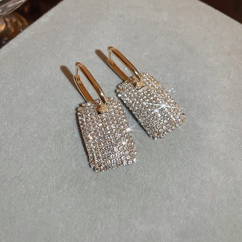 1 Paire Glamour Brillant Carré Placage Incruster Alliage Strass Boucles D'oreilles display picture 2