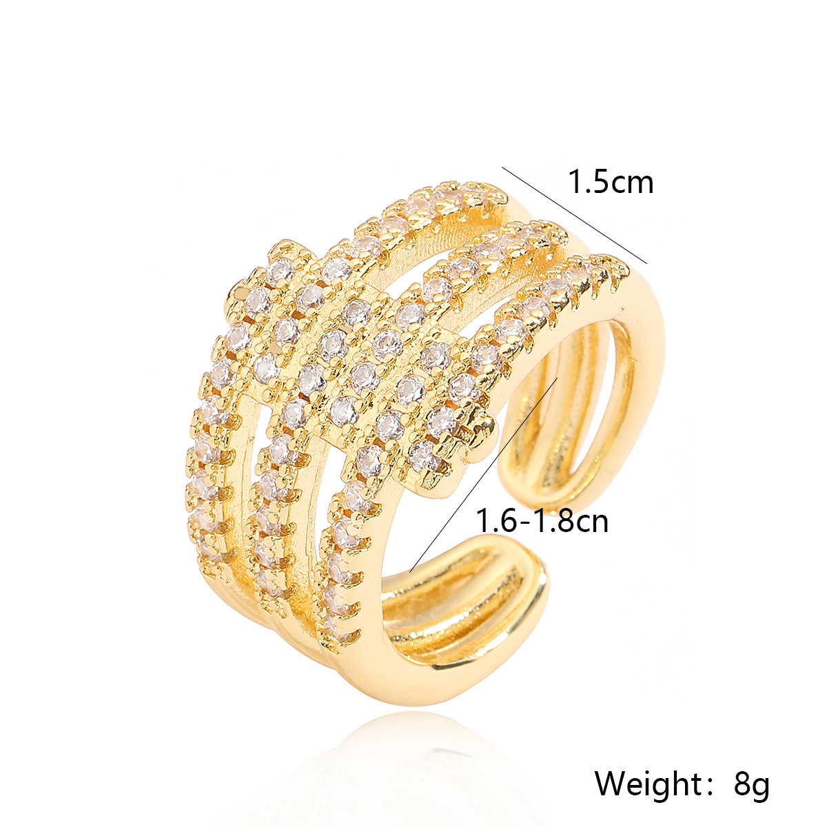 Simple Style Geometric Copper Plating Inlay Zircon 18k Gold Plated Open Rings display picture 1